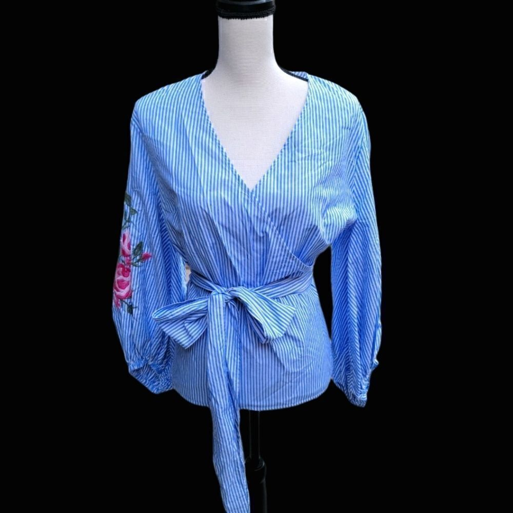 INC Long Sleeved Faux Wrap Top